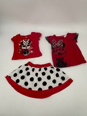 Disney Minnie Mouse Girls Clothing Lot 24M 2 Graphic Tees Polka Dot Skirt